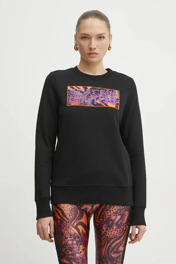 Versace Pamučna dukserica Versace Jeans Couture za žene, boja: crna, s tiskom, 78HAIE04 CF00E