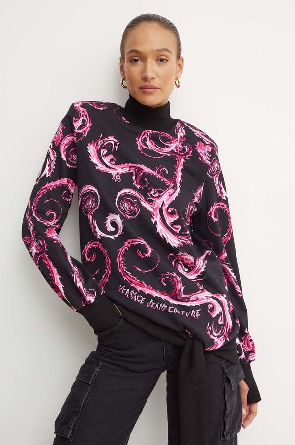 Versace Jeans Couture Pamučna dukserica Versace Jeans Couture za žene, boja: crna, s uzorkom, 77HAO9A2 FS171