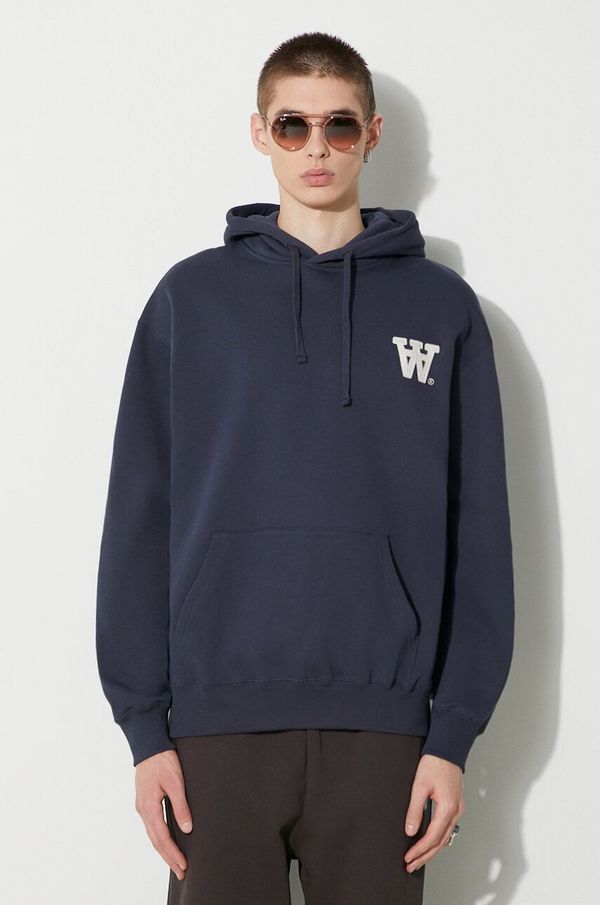 Wood Wood Pamučna dukserica Wood Wood Cass AA Moss Embroidery Hoodie za muškarce, boja: tamno plava, s kapuljačom, s aplikacijom, 10285606.2424