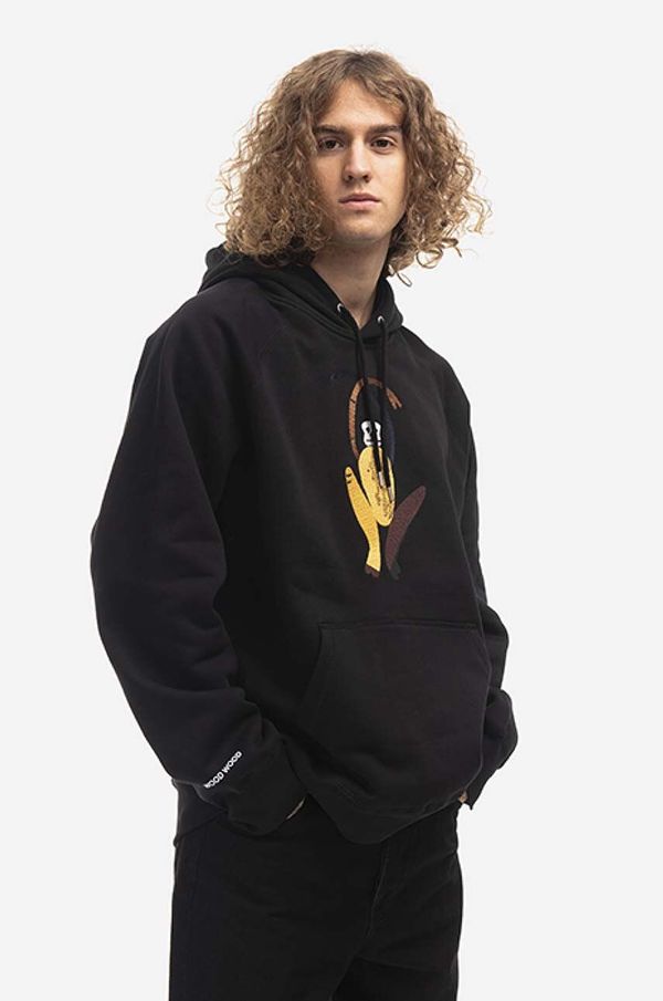 Wood Wood Pamučna dukserica Wood Wood Fred za muškarce, boja: crna, s kapuljačom, s tiskom, 12235601.2493-BLACK