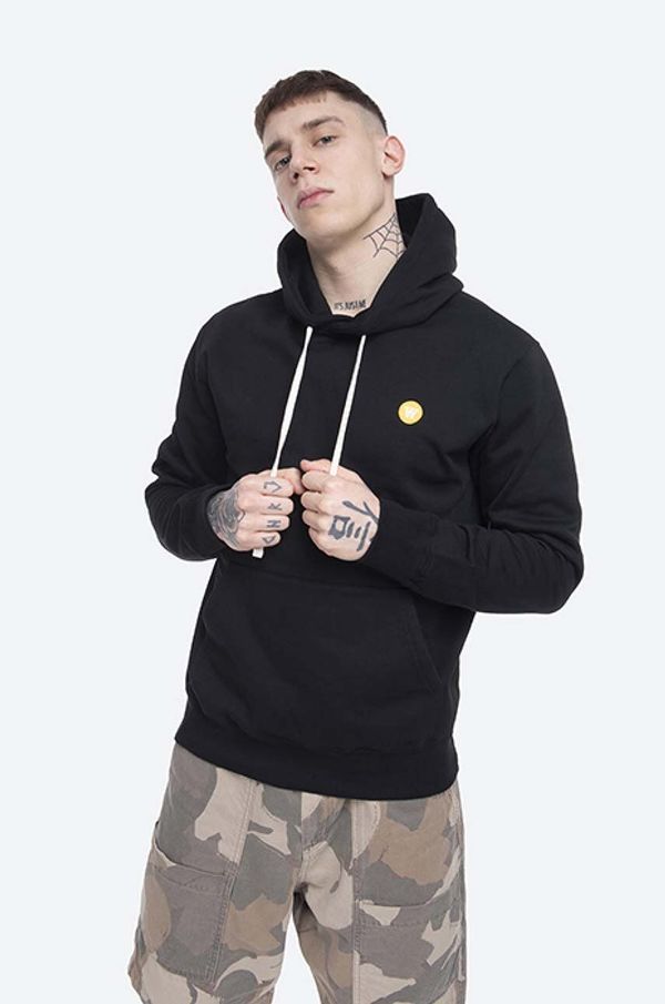 Wood Wood Pamučna dukserica Wood Wood Ian Double A za muškarce, boja: crna, s kapuljačom, glatka, 10005600.2424-BLACK