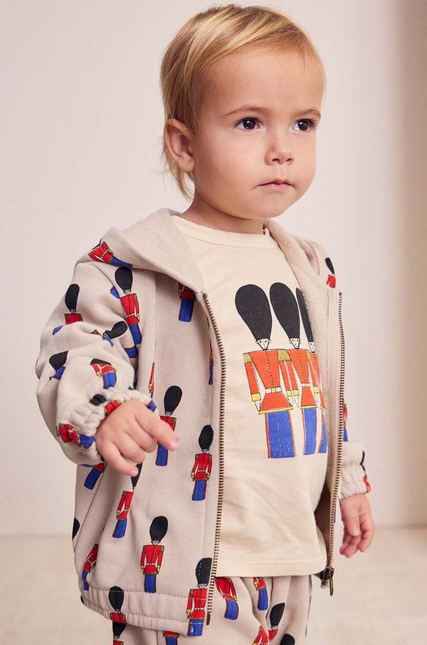 Bobo Choses Pamučna dukserica za bebe Bobo Choses Little Tin Soldier boja: bež, s kapuljačom, s uzorkom, 224AB043