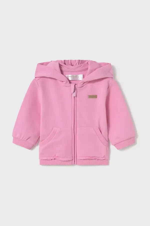 Mayoral Newborn Pamučna dukserica za bebe Mayoral Newborn boja: ružičasta, s kapuljačom, bez uzorka, 1455