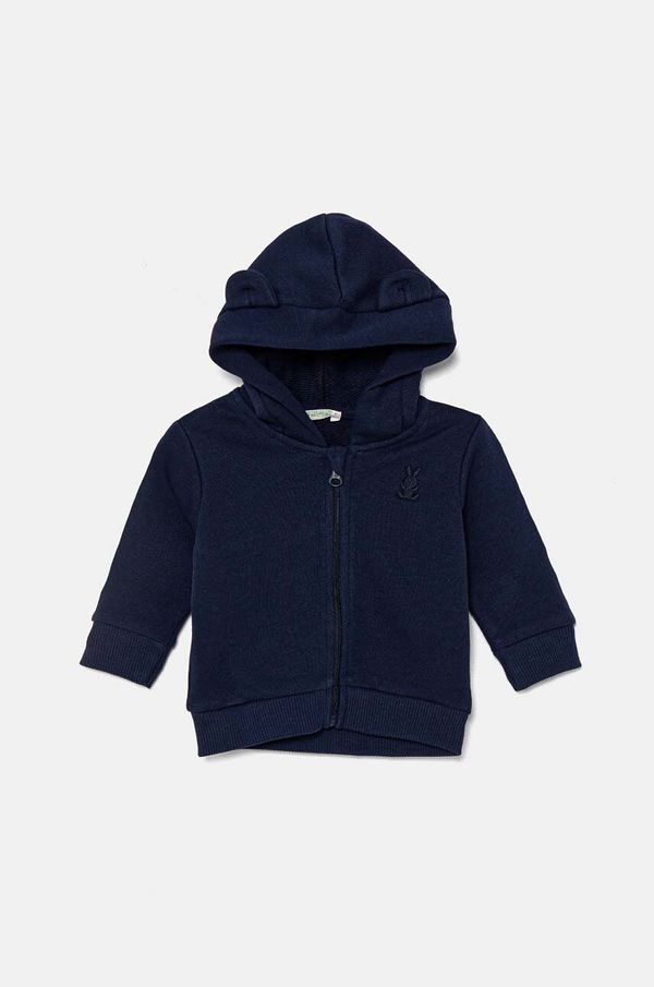 United Colors of Benetton Pamučna dukserica za bebe United Colors of Benetton boja: tamno plava, s kapuljačom, bez uzorka, 3J70A5017