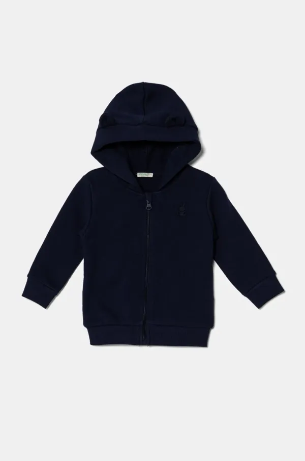 United Colors of Benetton Pamučna dukserica za bebe United Colors of Benetton boja: tamno plava, s kapuljačom, bez uzorka, 3J70A5017