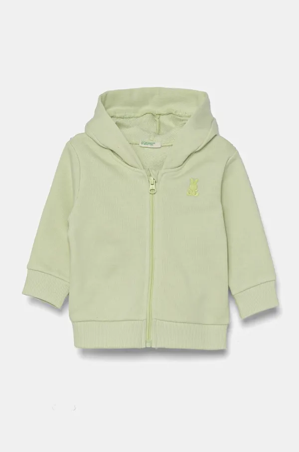 United Colors of Benetton Pamučna dukserica za bebe United Colors of Benetton boja: zelena, s kapuljačom, bez uzorka, 3J70A5017