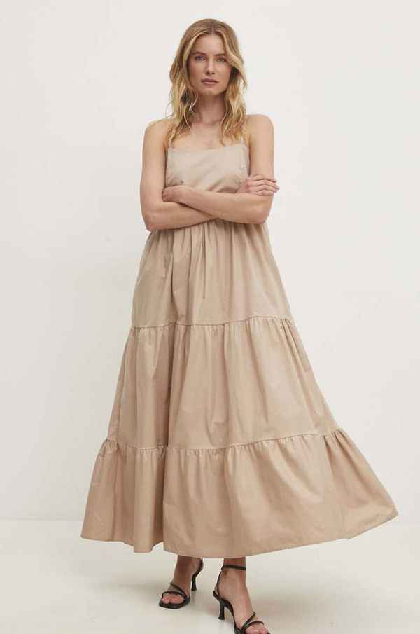 Answear Lab Pamučna haljina Answear Lab boja: bež, maxi, širi se prema dolje