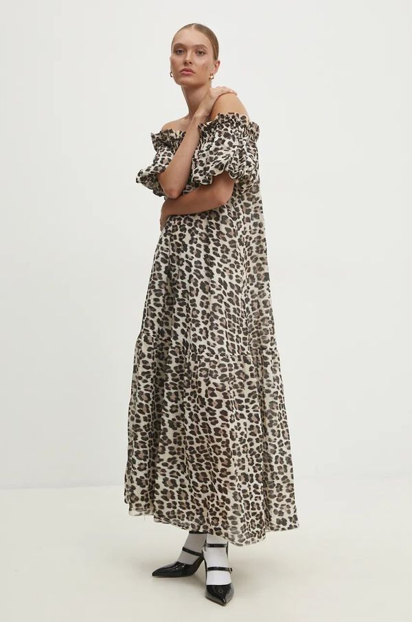 Answear Lab Pamučna haljina Answear Lab boja: bež, maxi, širi se prema dolje