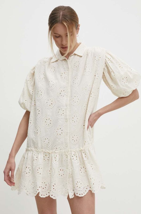 Answear Lab Pamučna haljina Answear Lab boja: bež, mini, širi se prema dolje