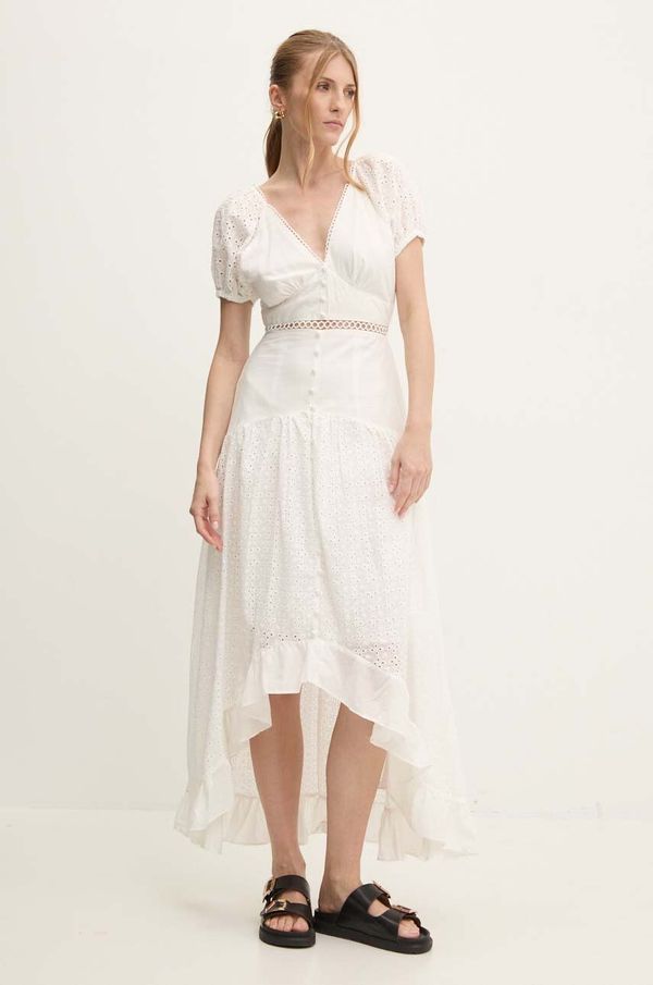 Answear Lab Pamučna haljina Answear Lab boja: bijela, maxi, širi se prema dolje