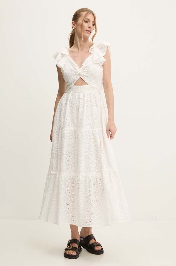 Answear Lab Pamučna haljina Answear Lab boja: bijela, maxi, širi se prema dolje