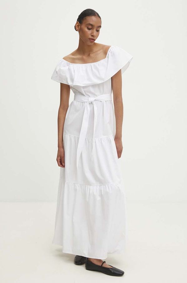 Answear Lab Pamučna haljina Answear Lab boja: bijela, midi, širi se prema dolje