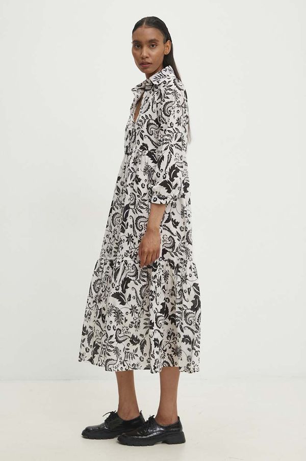 Answear Lab Pamučna haljina Answear Lab boja: bijela, midi, širi se prema dolje