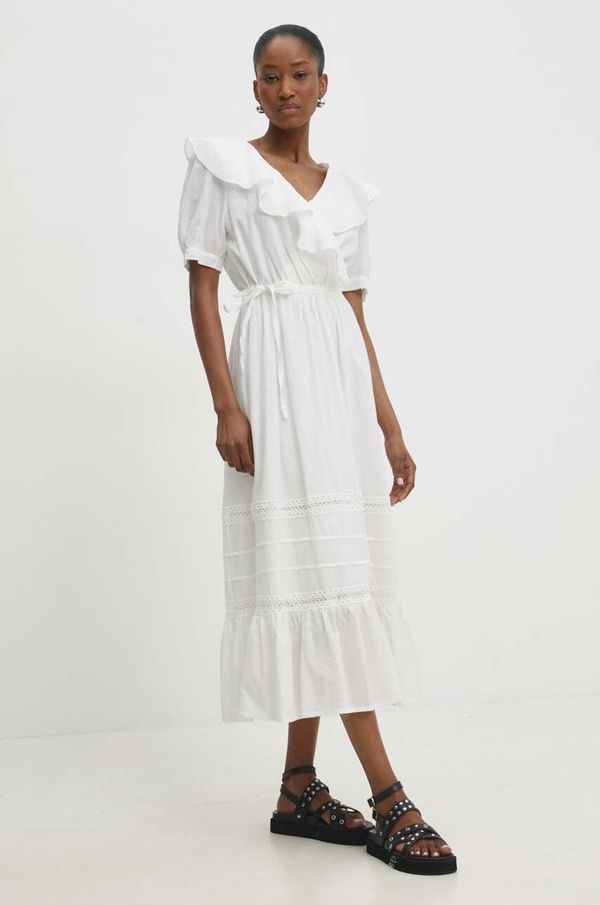 Answear Lab Pamučna haljina Answear Lab boja: bijela, midi, širi se prema dolje
