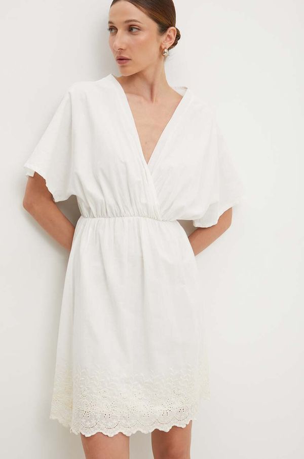 Answear Lab Pamučna haljina Answear Lab boja: bijela, mini, širi se prema dolje