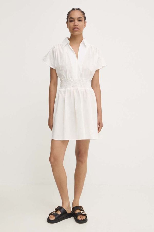 Answear Lab Pamučna haljina Answear Lab boja: bijela, mini, širi se prema dolje
