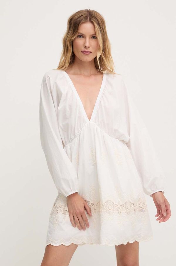 Answear Lab Pamučna haljina Answear Lab boja: bijela, mini, širi se prema dolje