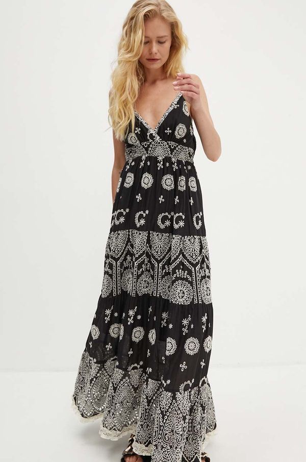 Answear Lab Pamučna haljina Answear Lab boja: crna, maxi, širi se prema dolje