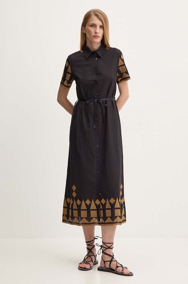 Answear Lab Pamučna haljina Answear Lab boja: crna, midi, širi se prema dolje