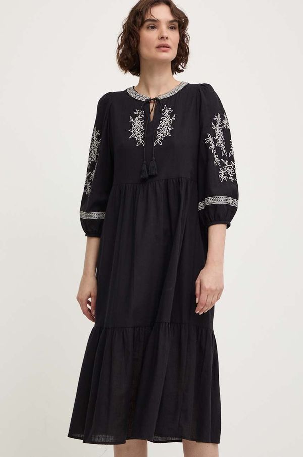 Answear Lab Pamučna haljina Answear Lab boja: crna, midi, širi se prema dolje