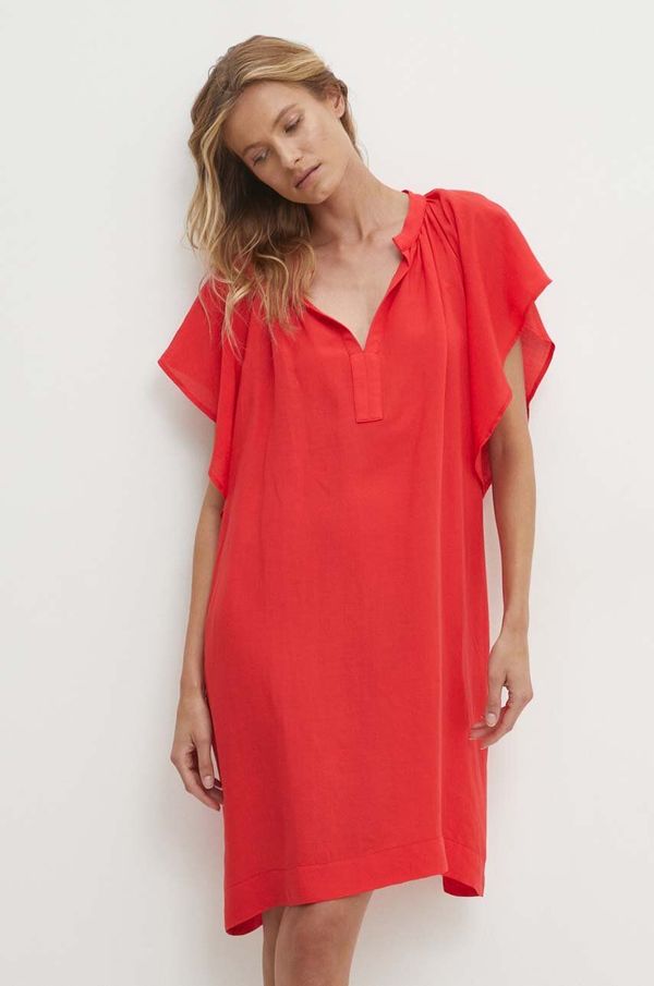 Answear Lab Pamučna haljina Answear Lab boja: crvena, mini, oversize