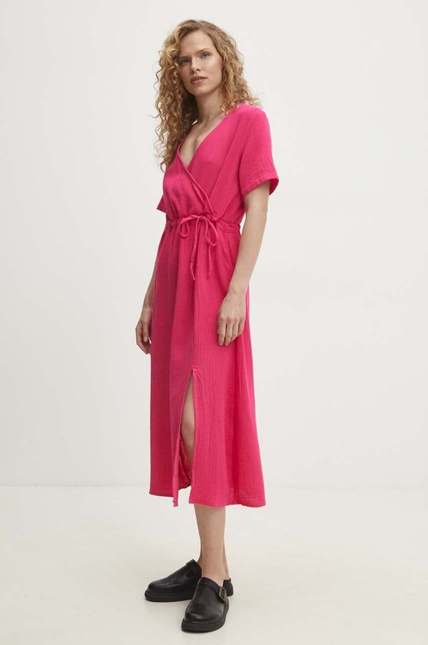 Answear Lab Pamučna haljina Answear Lab boja: ružičasta, midi, širi se prema dolje