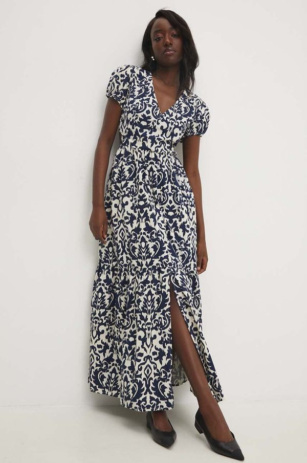 Answear Lab Pamučna haljina Answear Lab boja: tamno plava, maxi, širi se prema dolje