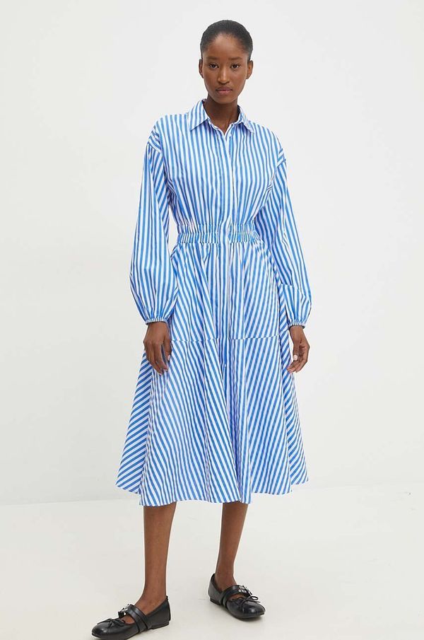 Answear Lab Pamučna haljina Answear Lab boja: tamno plava, midi, širi se prema dolje