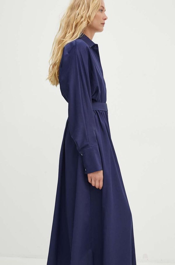 Answear Lab Pamučna haljina Answear Lab boja: tamno plava, midi, širi se prema dolje