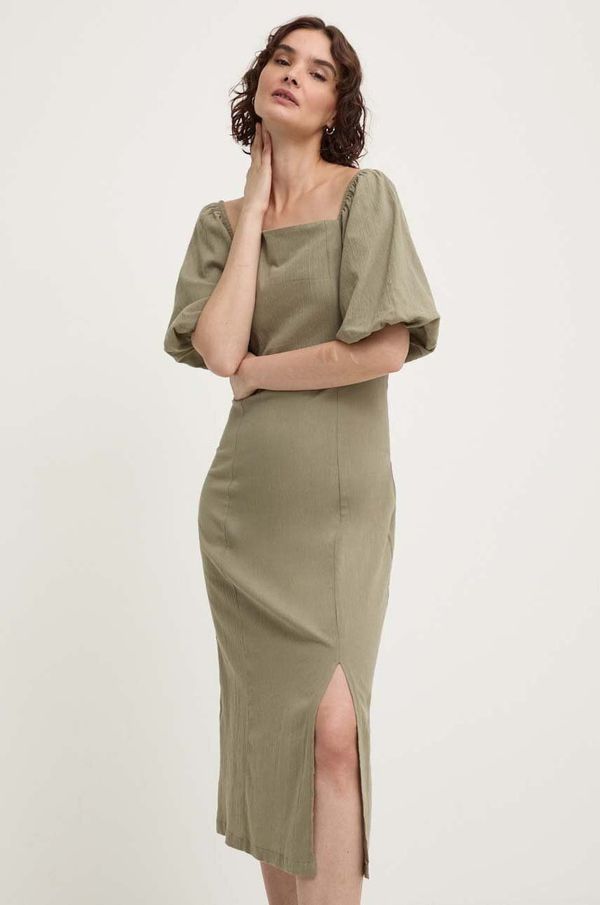 Answear Lab Pamučna haljina Answear Lab boja: zelena, midi, ravna