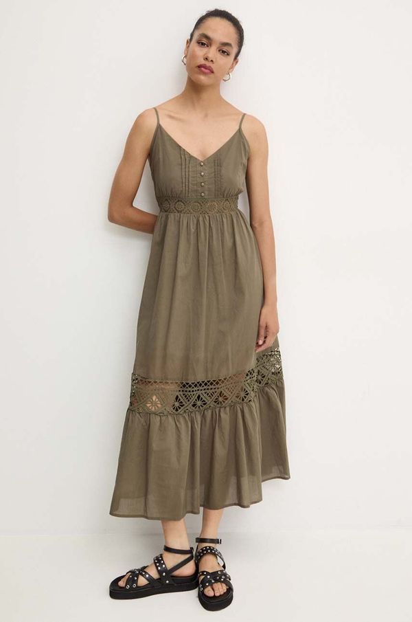 Answear Lab Pamučna haljina Answear Lab boja: zelena, midi, širi se prema dolje