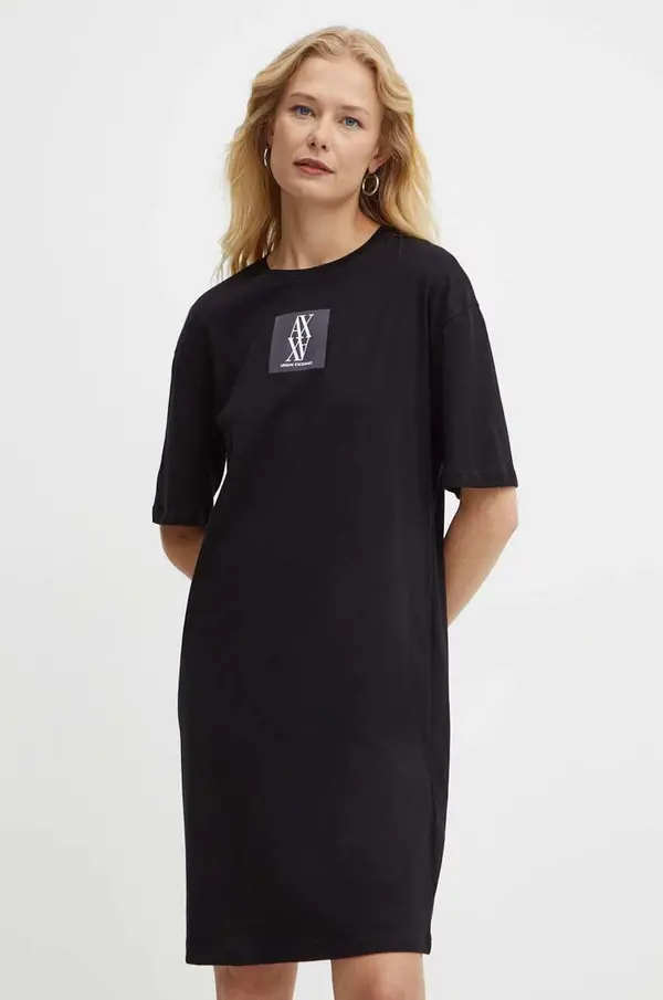 Armani Pamučna haljina Armani Exchange boja: crna, mini, oversize, 6DYA79 YJ3RZ
