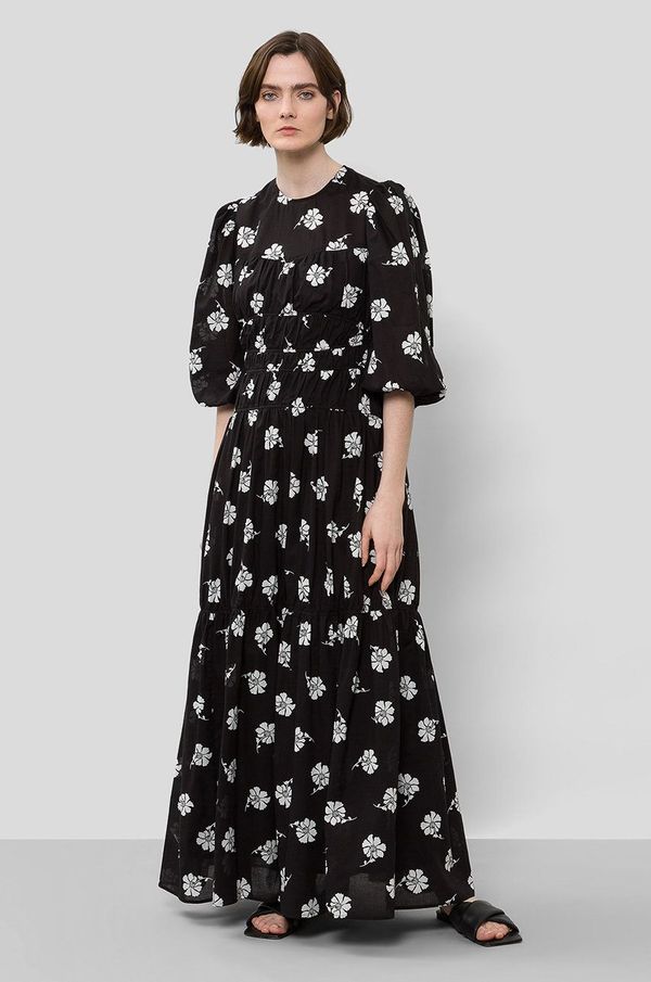 Ivy Oak Pamučna haljina boja: crna, maxi, širi se prema dolje