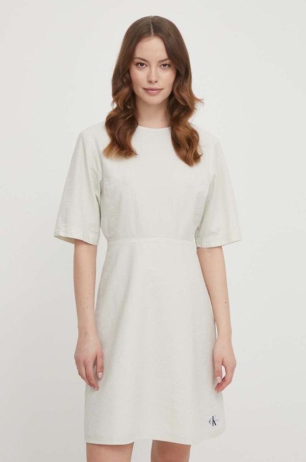 Calvin Klein Jeans Pamučna haljina Calvin Klein Jeans boja: siva, mini, širi se prema dolje, J20J223425
