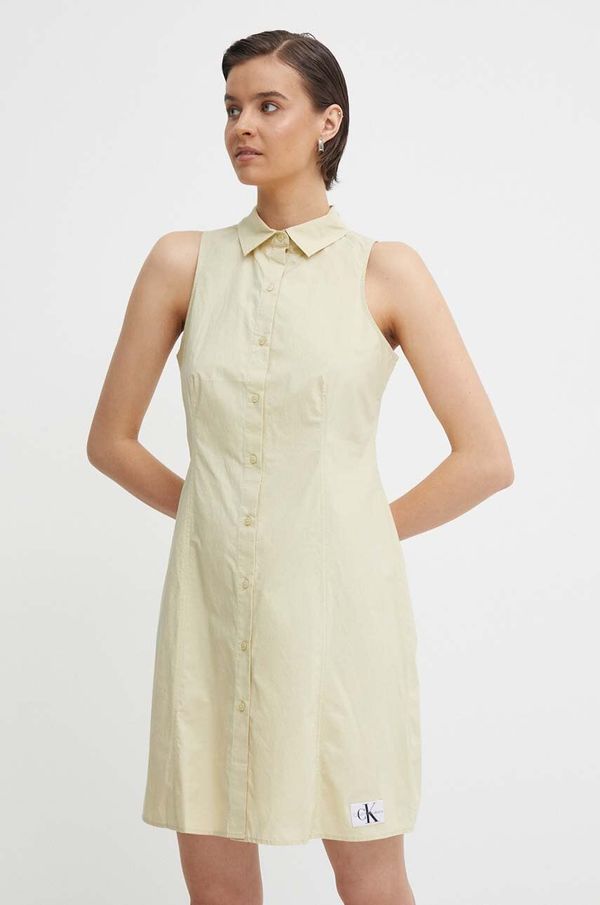 Calvin Klein Jeans Pamučna haljina Calvin Klein Jeans boja: zelena, mini, ravna, J20J223057