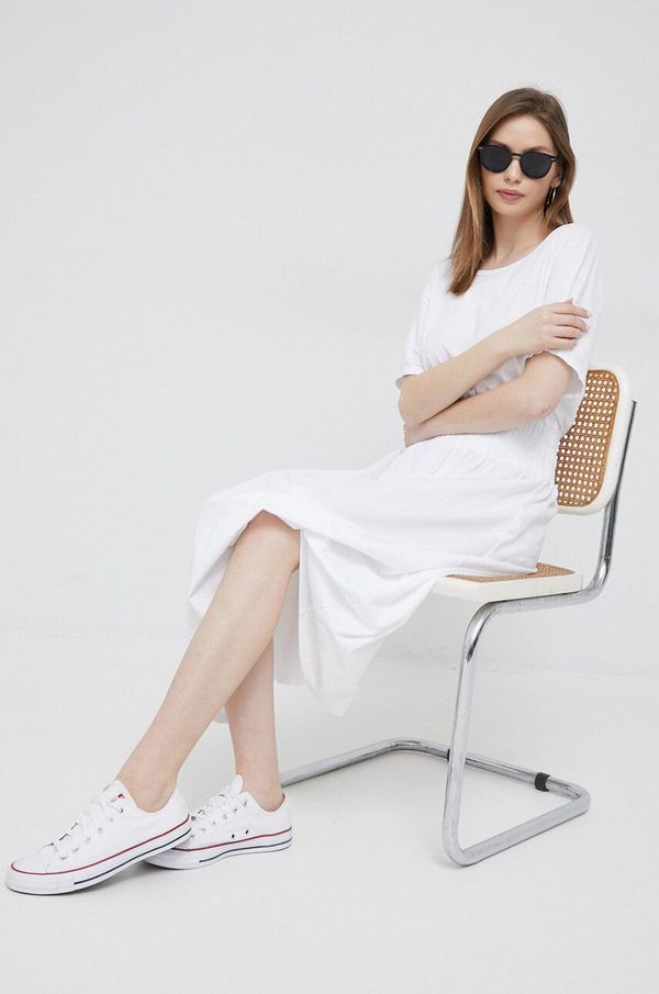 Deha Pamučna haljina Deha boja: bijela, midi, širi se prema dolje