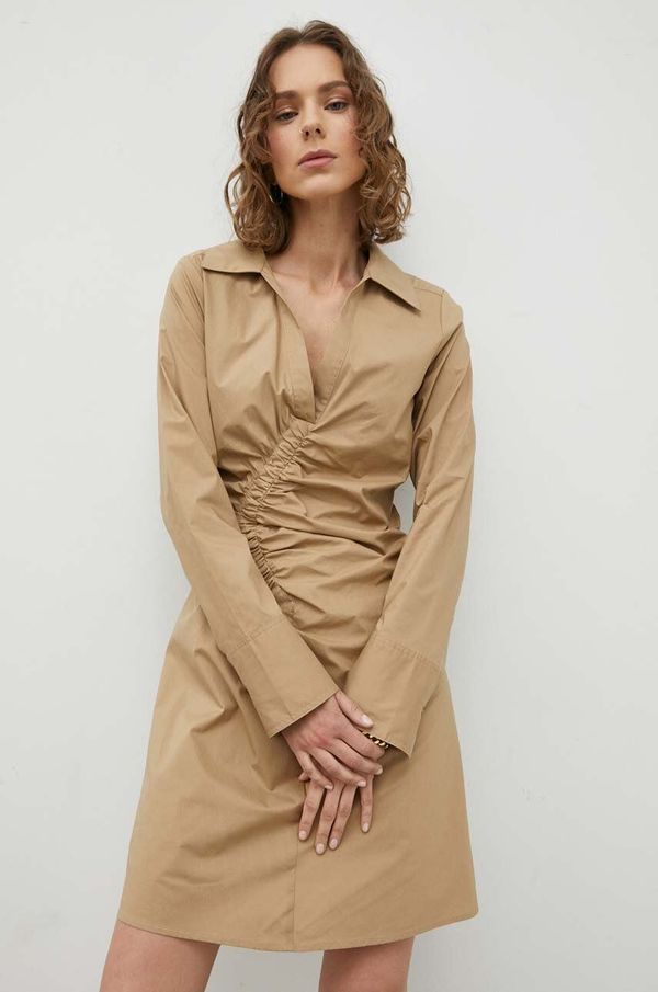 Herskind Pamučna haljina Herskind boja: bež, mini, ravna