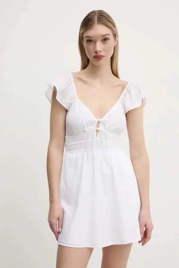 Hollister Co. Pamučna haljina Hollister Co. boja: bijela, mini, širi se prema dolje, KI359-5054