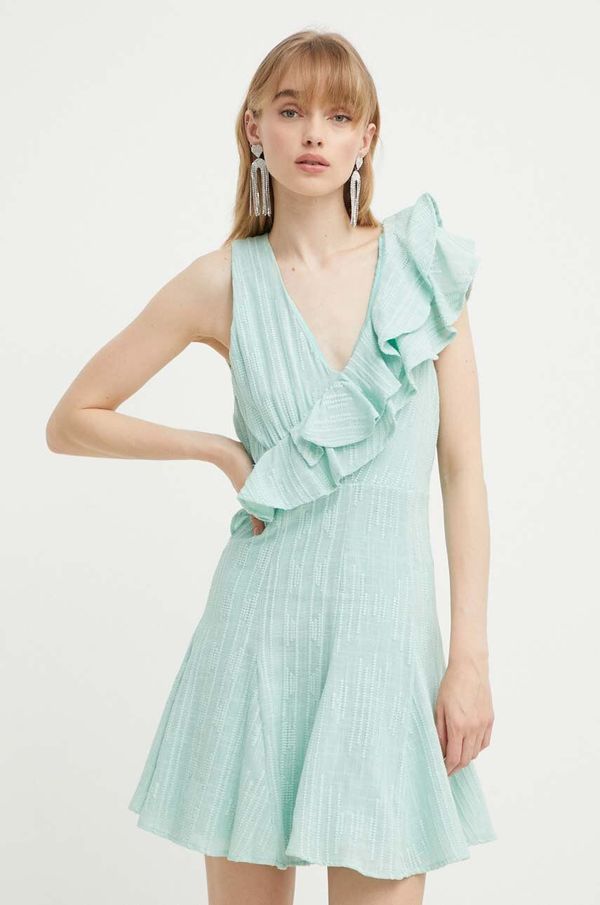 IRO Pamučna haljina IRO boja: tirkizna, mini, širi se prema dolje