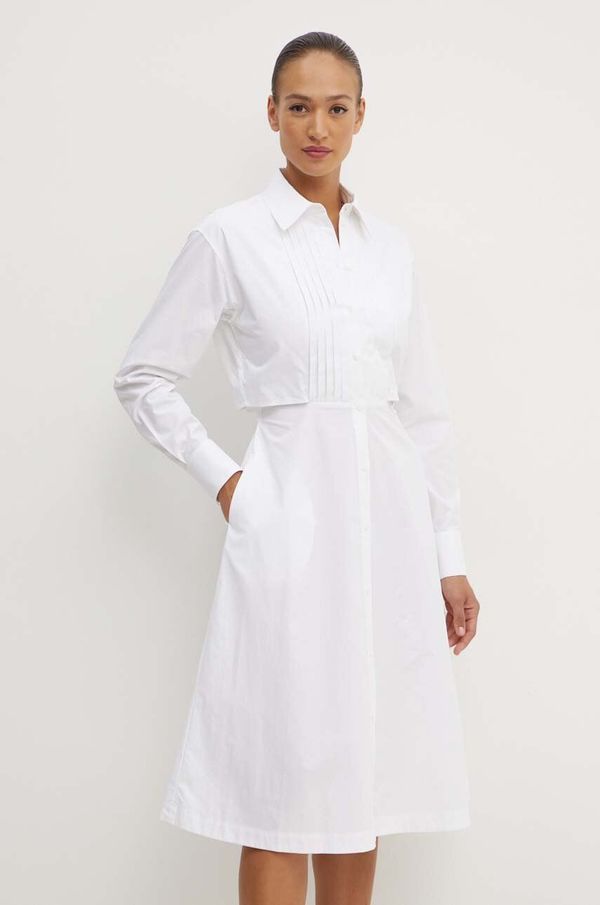 Karl Lagerfeld Pamučna haljina Karl Lagerfeld boja: bijela, midi, širi se prema dolje, 245W1303