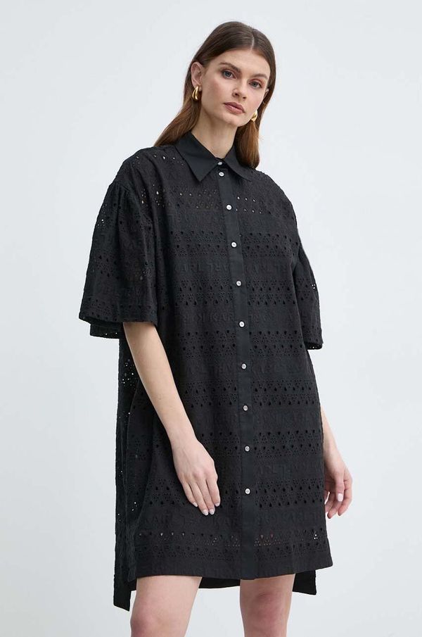 Karl Lagerfeld Pamučna haljina Karl Lagerfeld boja: crna, mini, širi se prema dolje