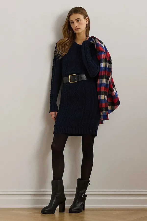 Lauren Ralph Lauren Pamučna haljina Lauren Ralph Lauren boja: tamno plava, mini, uska, 200957468