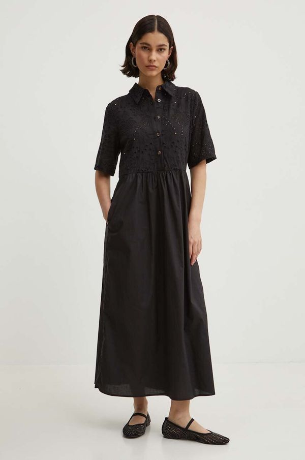 Never Fully Dressed Pamučna haljina Never Fully Dressed Hayley Dress boja: crna, midi, širi se prema dolje, NFDDR1296