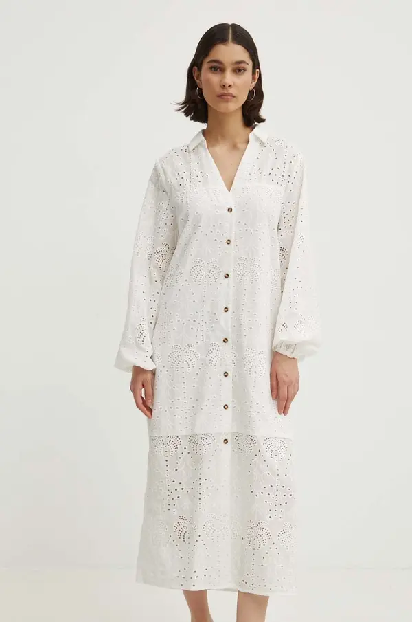 Never Fully Dressed Pamučna haljina Never Fully Dressed Jenna Shirt dress boja: bijela, midi, ravna, NFDDR1349