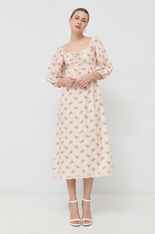 Notes du Nord Pamučna haljina Notes du Nord Filippa boja: bež, maxi, širi se prema dolje