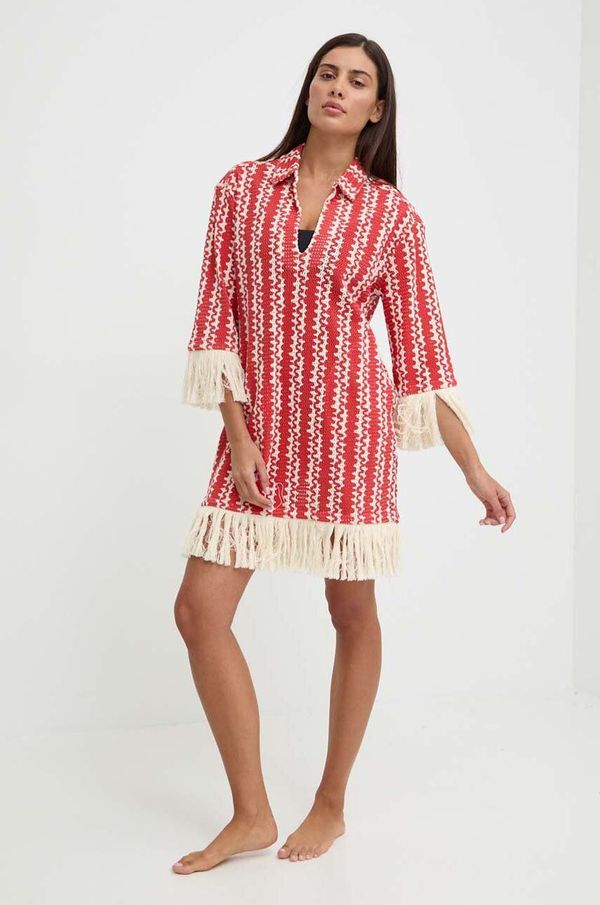 OAS Pamučna haljina OAS boja: crvena, mini, ravna