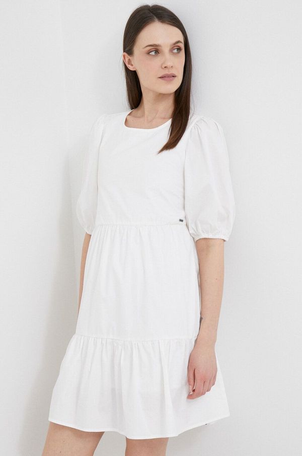 Pepe Jeans Pamučna haljina Pepe Jeans Bella boja: bež, mini, širi se prema dolje