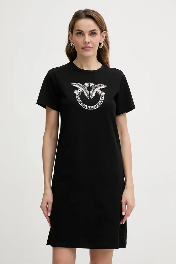 Pinko Pamučna haljina Pinko Answear Exclusive boja: crna, mini, ravna