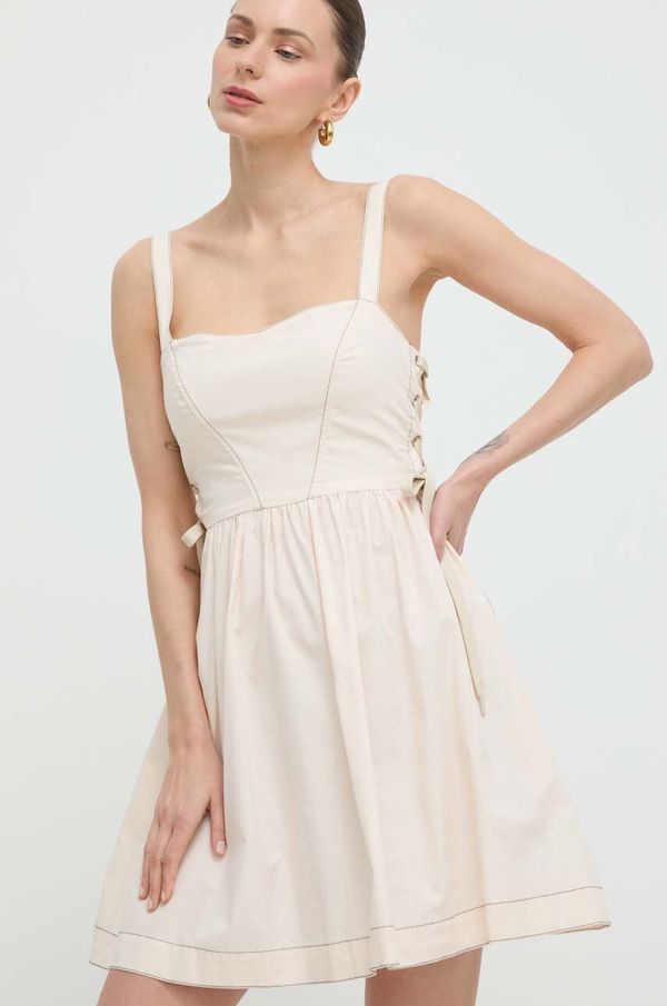 Pinko Pamučna haljina Pinko boja: ružičasta, mini, širi se prema dolje