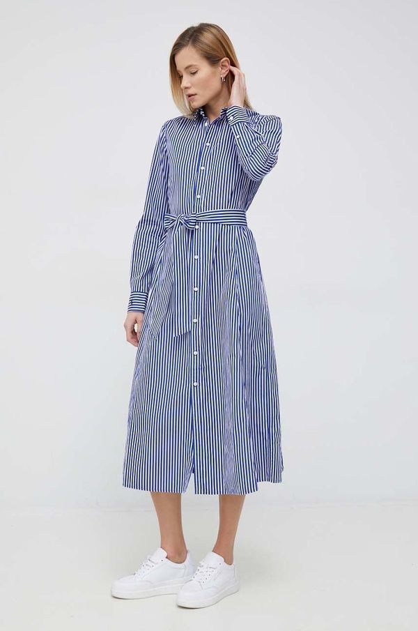 Ralph Lauren Pamučna haljina Polo Ralph Lauren midi, širi se prema dolje